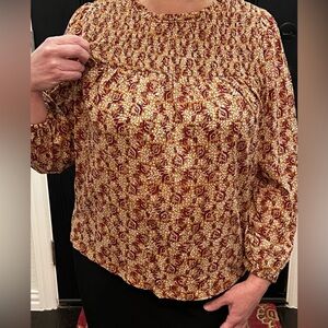 Wonderly Women's Top - Red and Cream Pattern